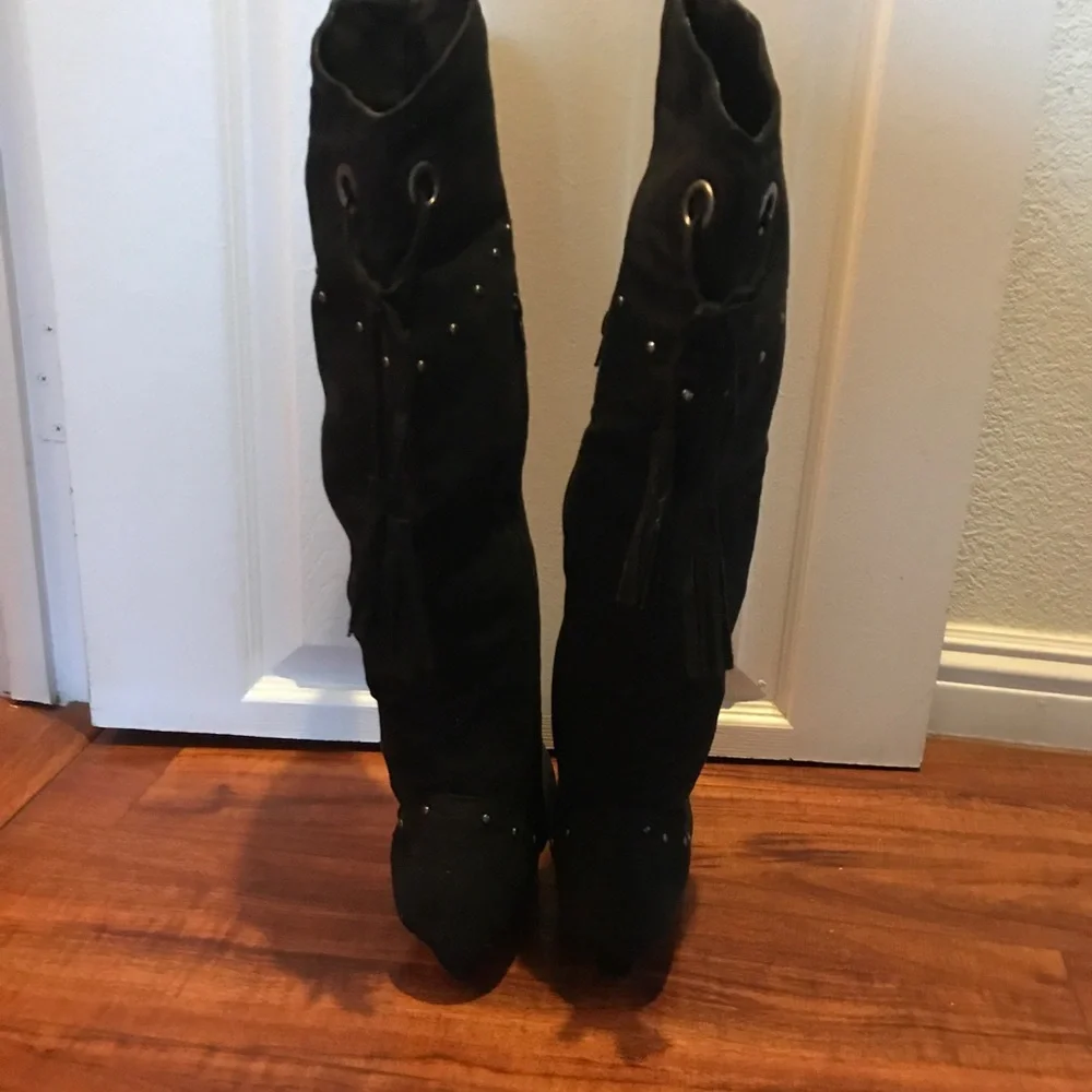 Suede Knee High Western Style Boots